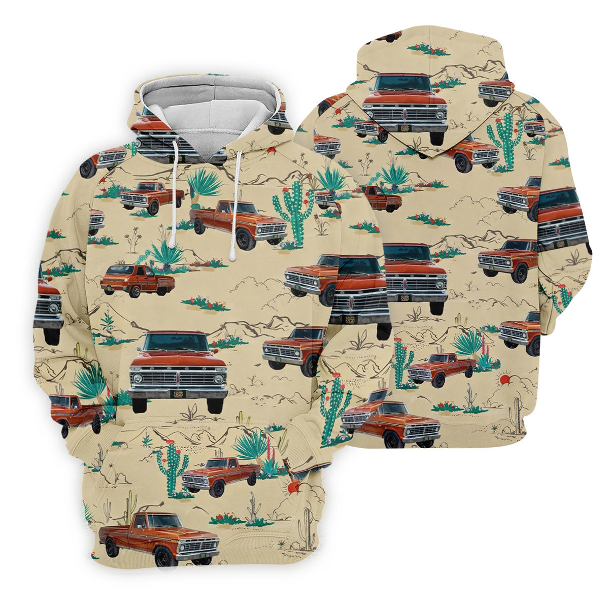 Personalized Pickup Truck Golf Shirt, Southwestern Desert Cactus Pattern, Golf Shirt For Men