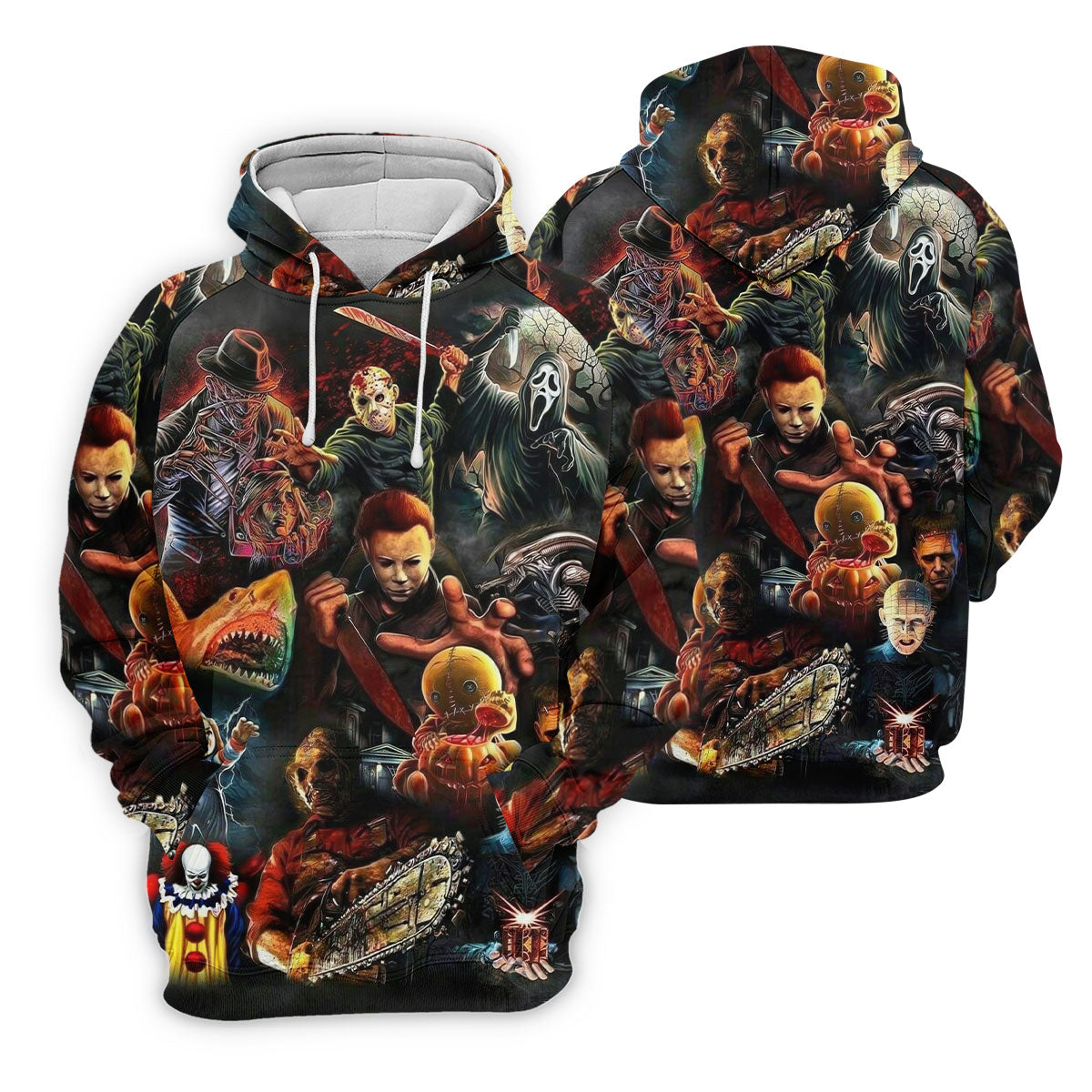 Halloween Horror Character Collage Golf Shirt, Men's Golf Shirt, Hawaiian Golf Shirt