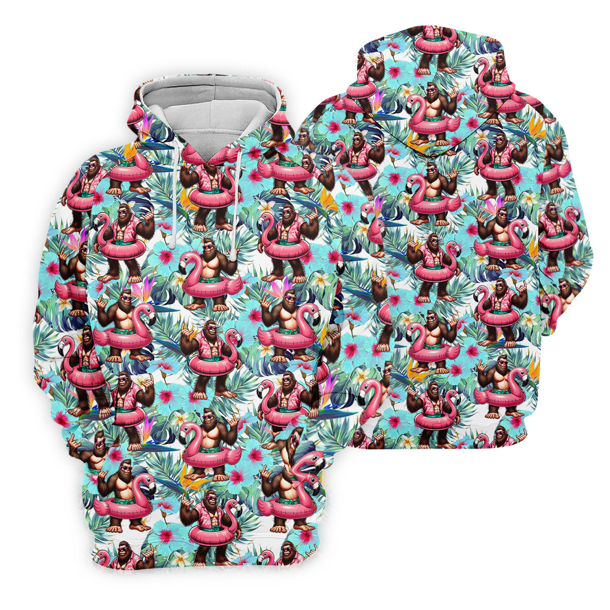 Funny Bigfoot Flamingo Float Tropical Golf Polo Shirt, Men's Golf Shirt, Golf Polo Shirts For Men