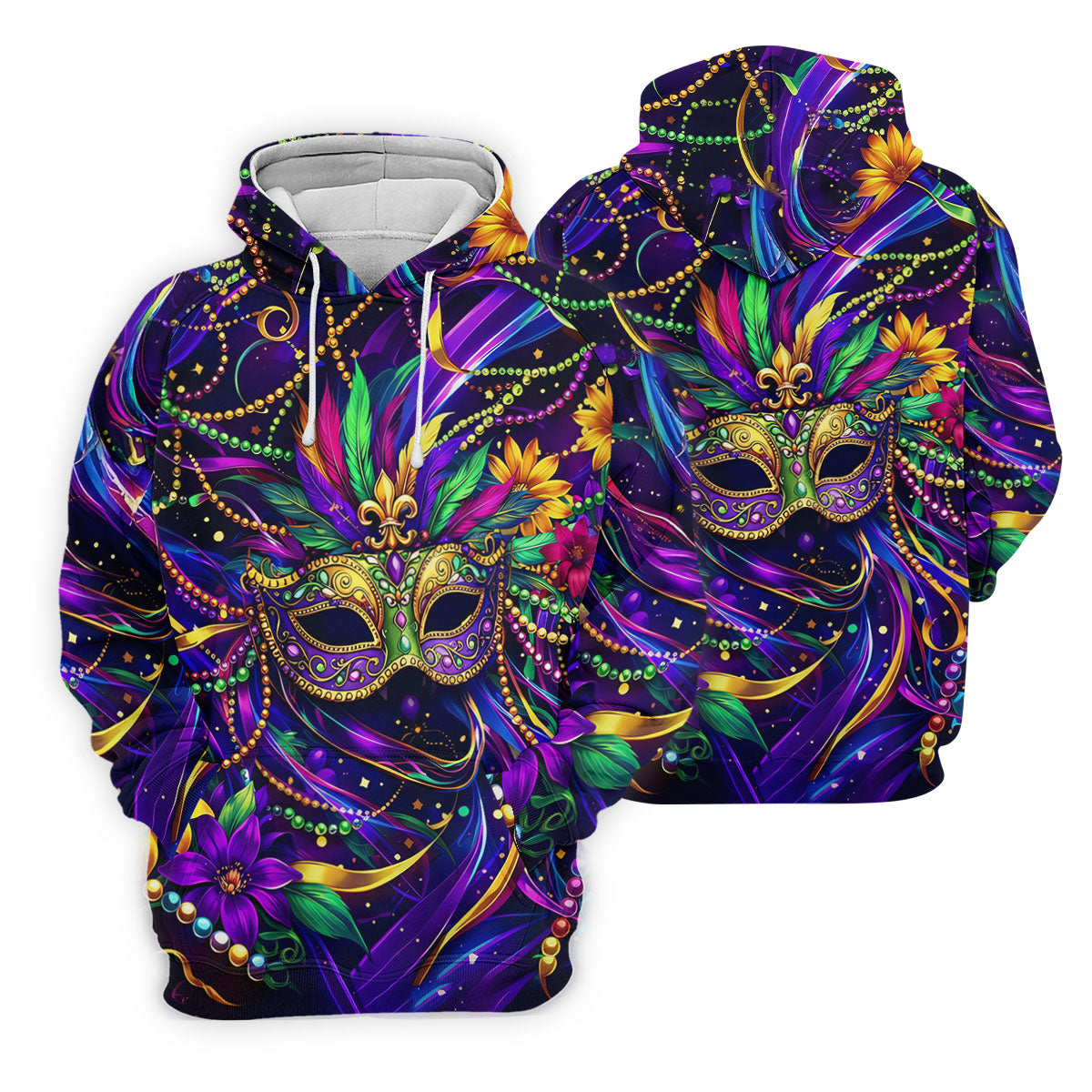 Mardi Gras Beads Ribbons Feather Masquerade Mask Print Golf Shirt, Polo Shirts Womens, Ladies Golf Shirt