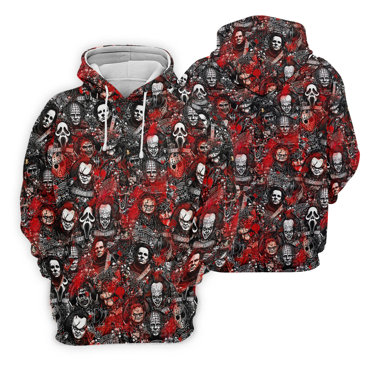 Red Horror Character Collage Halloween Golf Shirt, Men's Golf Shirt, Hawaiian Golf Shirt