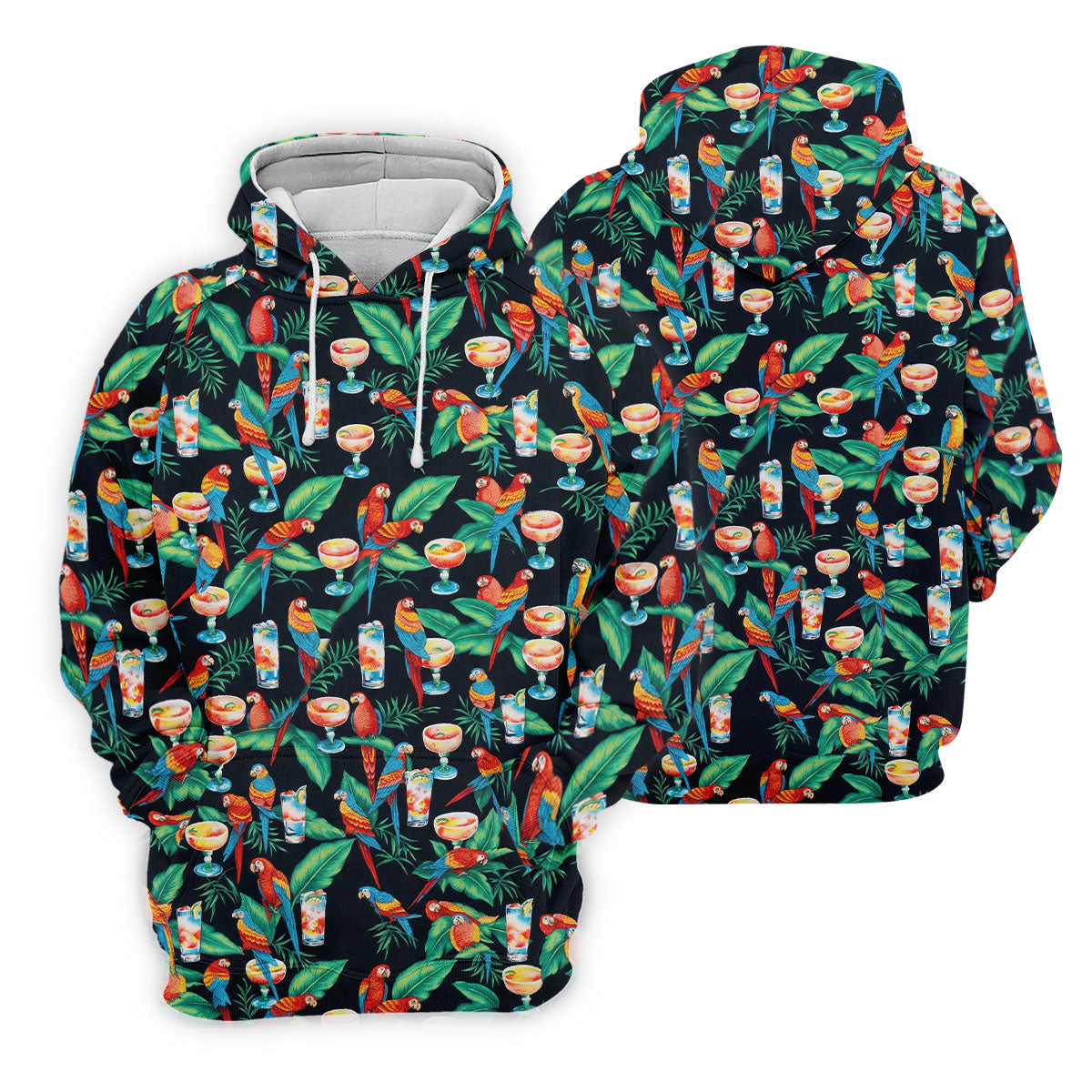 Colorful Parrots Margaritas Cinco De Mayo Celebration Fiesta Themed Tropical Pattern Golf Shirts For Men