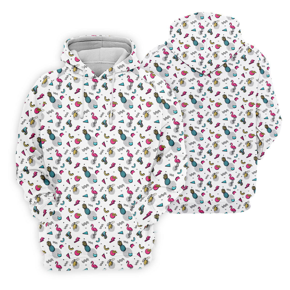 White Retro Summer Flamingo Pattern Golf Polo Shirt, Men's Golf Shirt, Golf Polo Shirts For Men