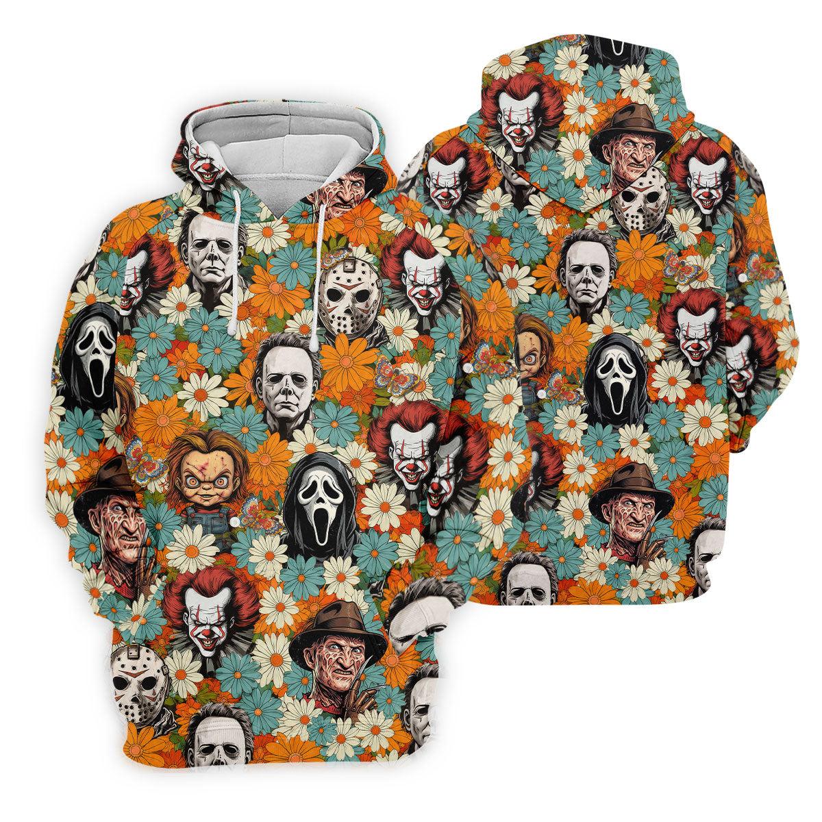 Floral Horror Character Halloween Golf Shirt, Mens Golf Apparel, Hawaiian Golf Shirt