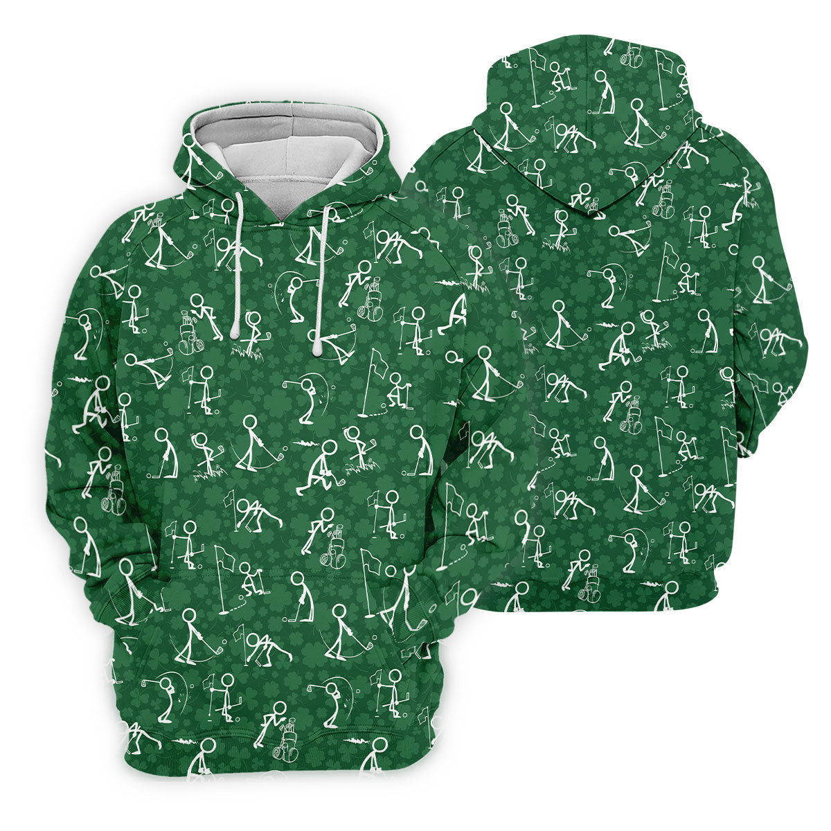 Stick Figure Golf Pose Shamrock Golf Shirt, St Patrick's Day Ladies Golf Polos, Golf Shirt For Women
