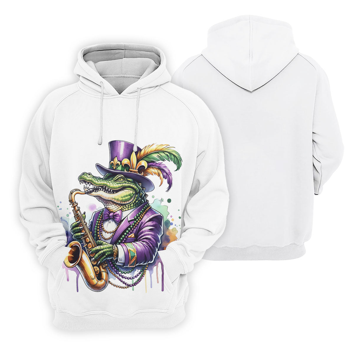 Mardi Gras Alligator Playing Saxophone White Golf Shirt, Women's Golf Tops, Ladies Golf Shirt