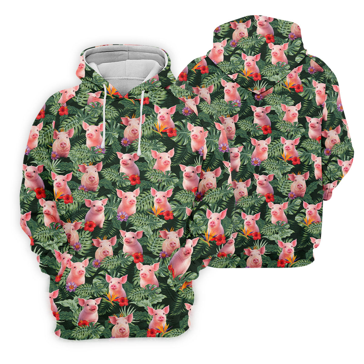 Cute Pig Tropical Monstera Hawaiian Golf Polo Shirt, Golf Shirts For Women, Women's Golf Apparel