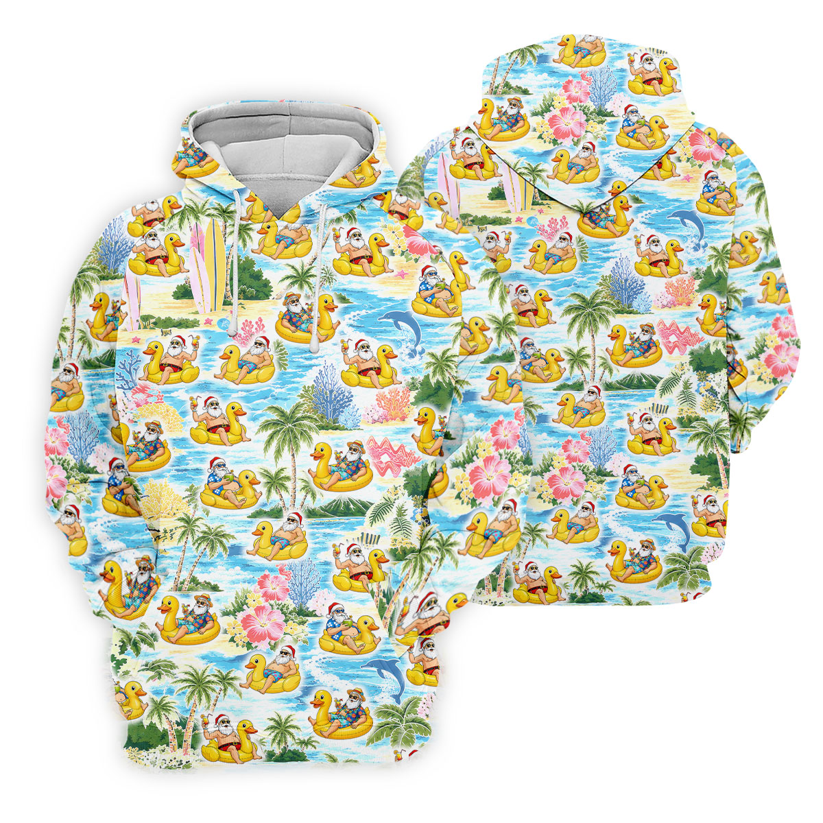 Funny Santa Duck Float Tropical Christmas Polo Shirt, Mens Golf Polo, Hawaiian Golf Shirt