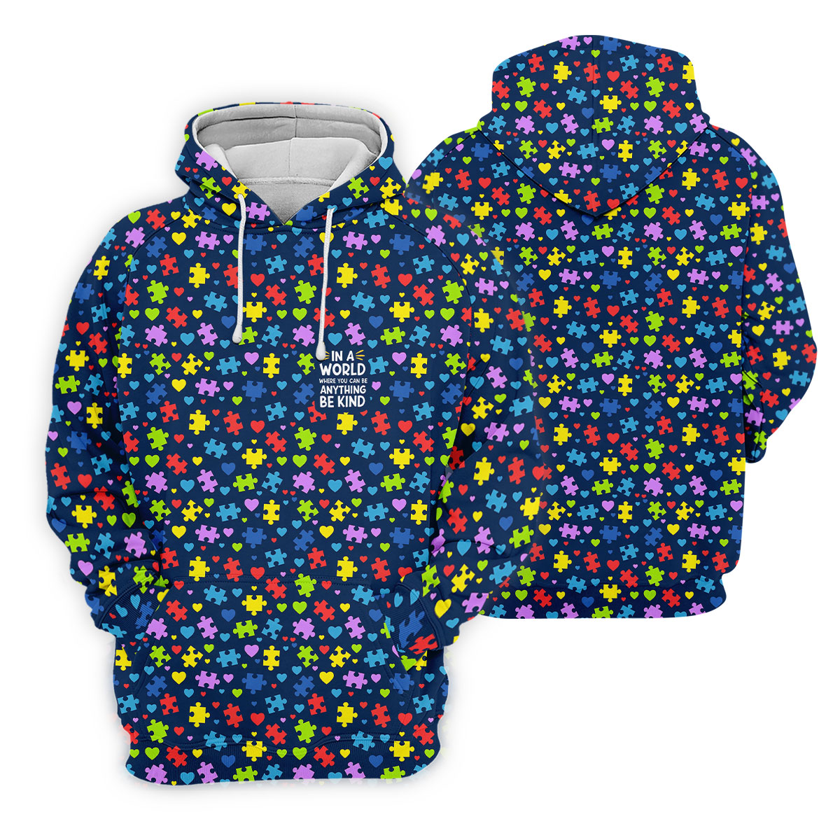 In A World Where You Can Be Anything Be Kind Autism Awareness Puzzle Pattern Navy Golf Shirt, Polo ShirtFor Men