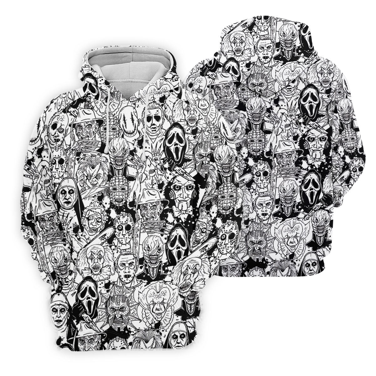Black White Horror Character Sketch Golf Shirt, Mens Golf Polo, Halloween Golf Shirt