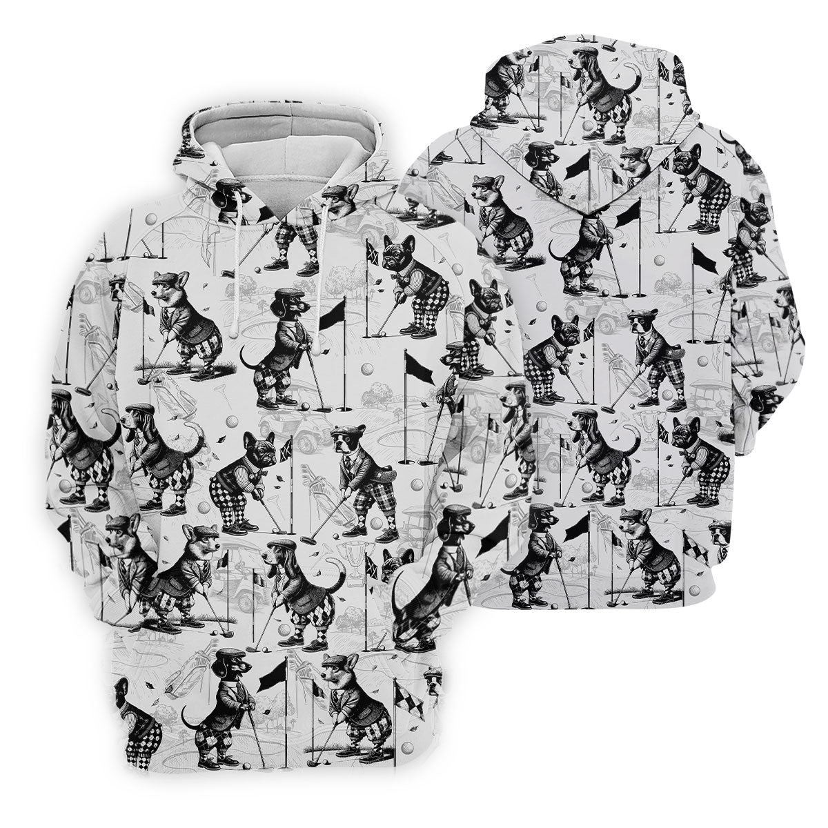 Vintage Golfing Dogs Pattern Golf Polo Shirt, Women’s Golf Polo, Golf Tops For Women