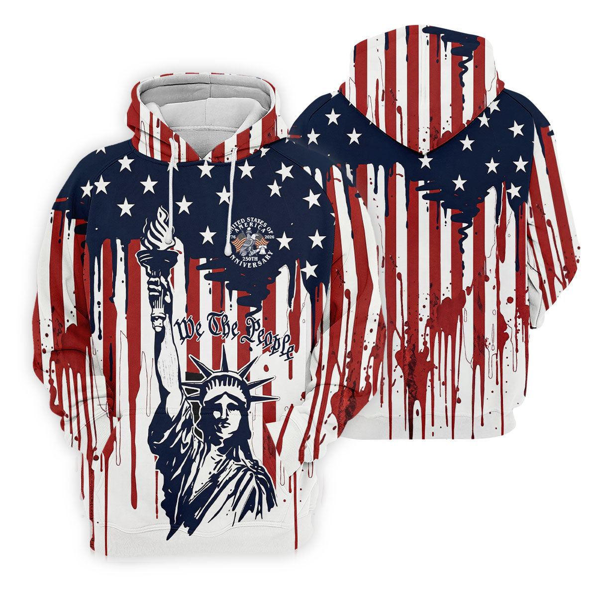 We The People 250 Years Statue Of Liberty And Flag Pattern Patriotic Golf Shirt, Golf Shirts For Men