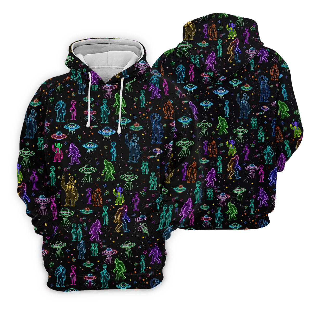 Neon Bigfoot Alien UFO Pattern Golf Polo Shirt, Women's Golf Tops, Golf Shirts For Women