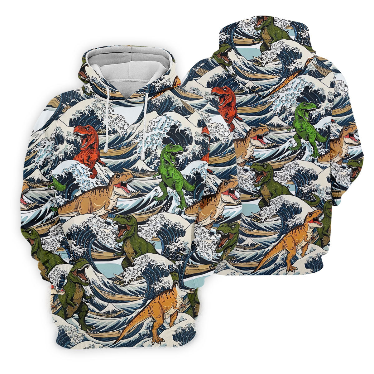 T Rex Surfing Great Wave Golf Polo Shirt, Men's Golf Shirt, Printed Golf Shirts
