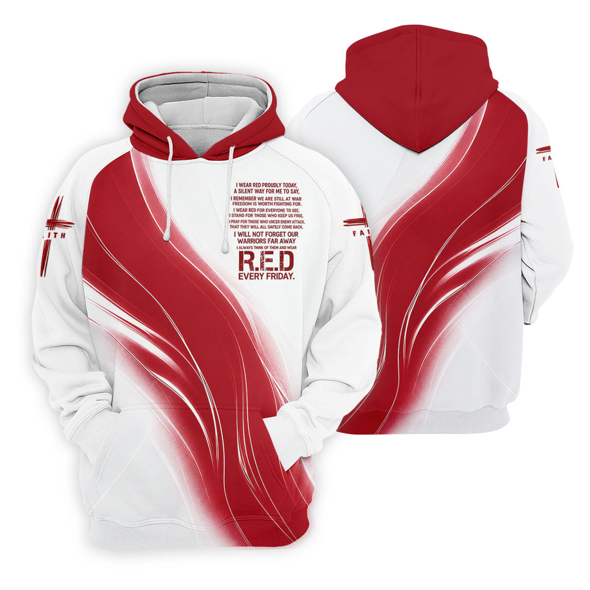Red Friday Faith Cross Red White Gradient Patriotic Golf Shirt, 250 Years Polo Shirts For Men