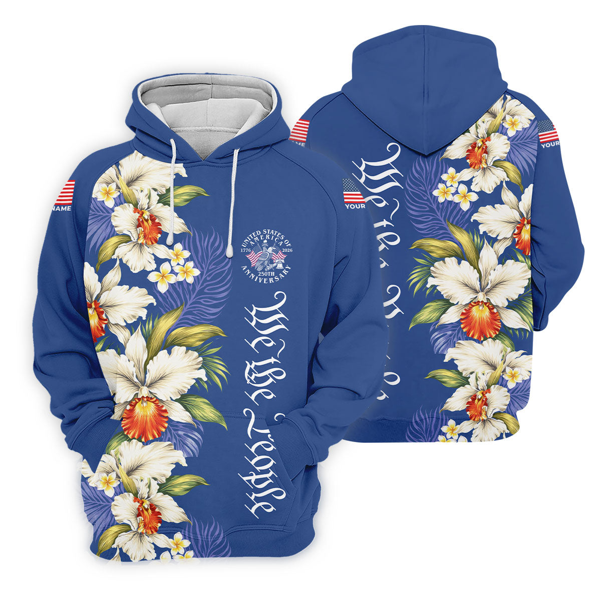 We The People Floral Pattern US Flag Golf Shirt, 250 Years 4th Of July Golf Shirt For Women