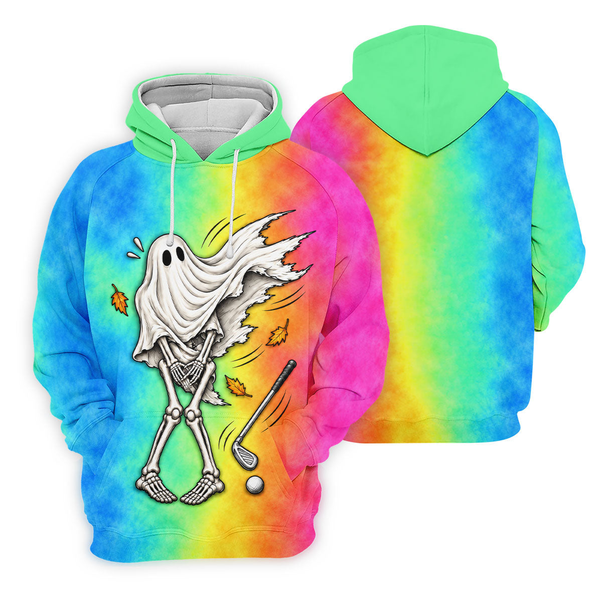 Windy Skeleton Ghost Golf Polo Shirt, Halloween Shirts For Men, Golf Polo Shirts For Men