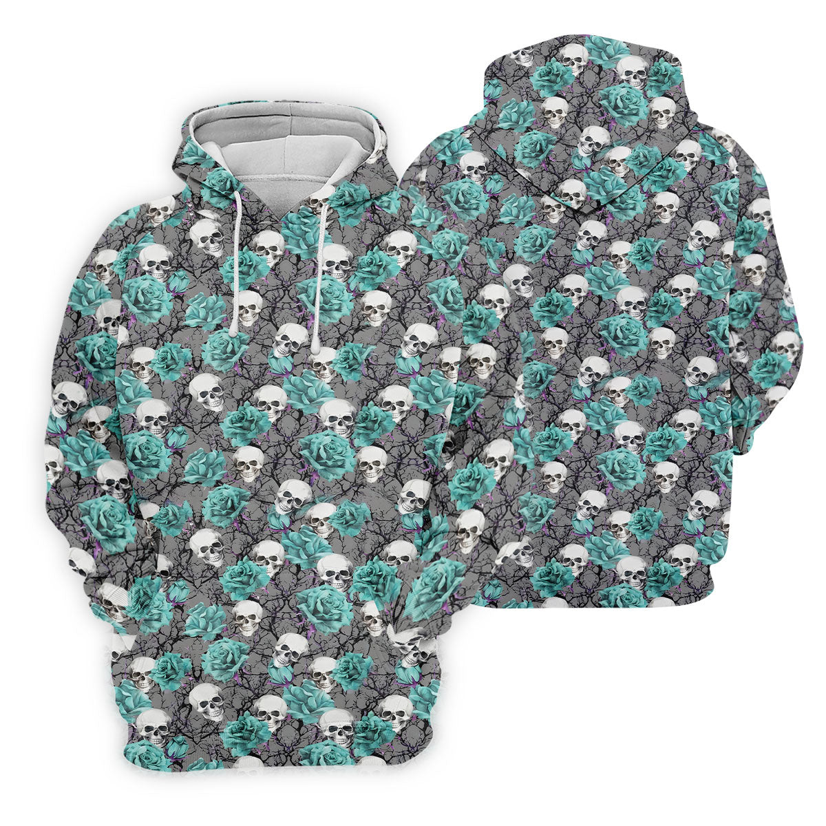 Teal Rose Skull Gothic Pattern Golf Polo Shirt, Ladies Golf Shirt, Golf Polo For Women