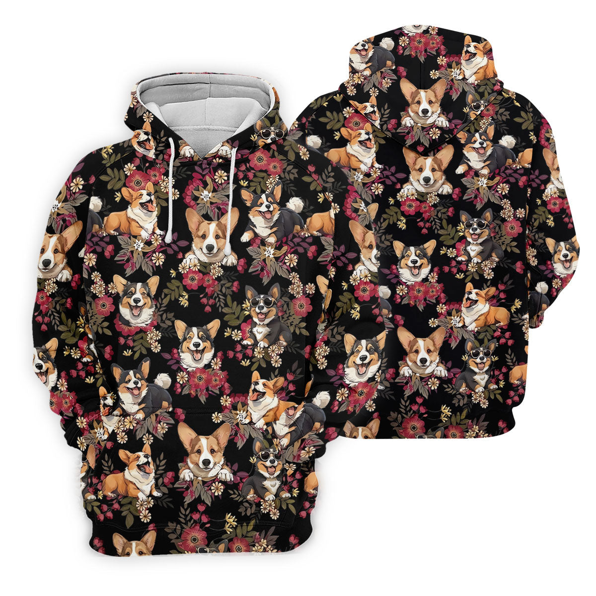 Cute Corgi Floral Hawaiian Pattern Polo Shirt, Mens Golf Polo, Funny Golf Shirt