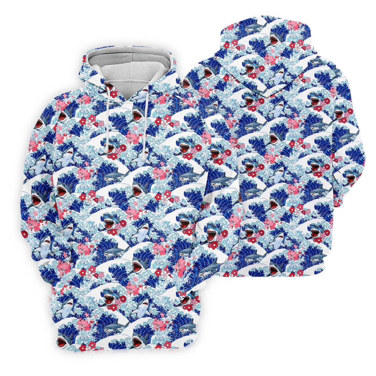 Funny Shark Japanese Wave Hawaiian Golf Shirt, Men's Golf Shirt, Polo Shirts For Men