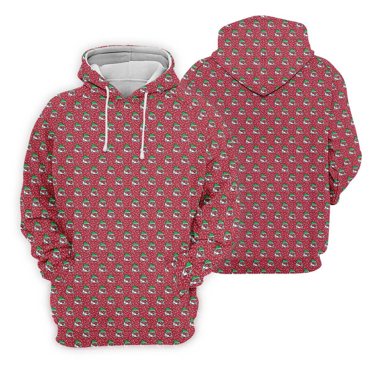 Christmas Golf Cart Pattern Red Men's Golf Tops, Christmas Golf Shirt, Polo Shirts For Men