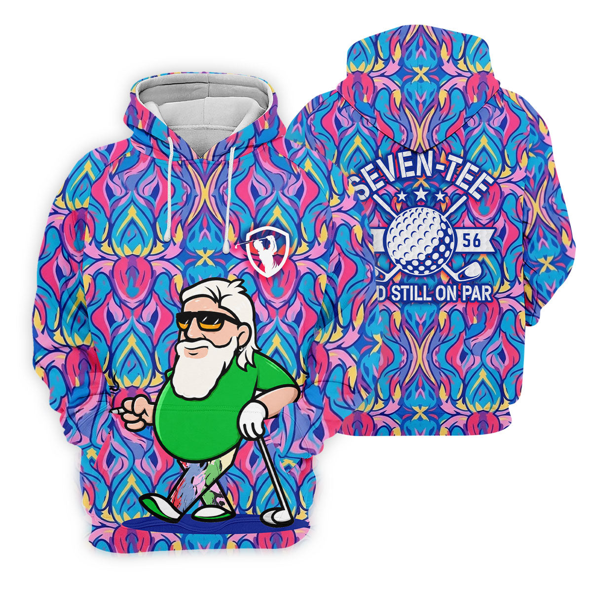 Colorful Psychedelic Santa Golfer Print Women's Golf Tops, Women’s Golf Apparel, Golf Polo For Women