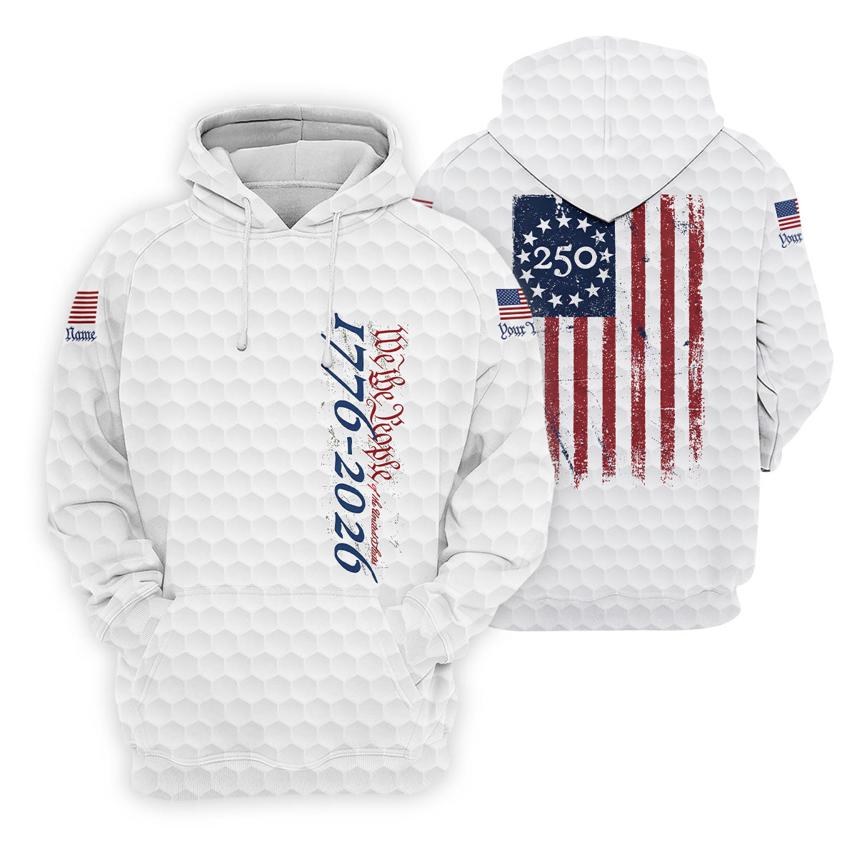 We The People Distressed American Flag White Golf Shirt, 250 Years Patriotic 4th Of July Golf Shirt For Women