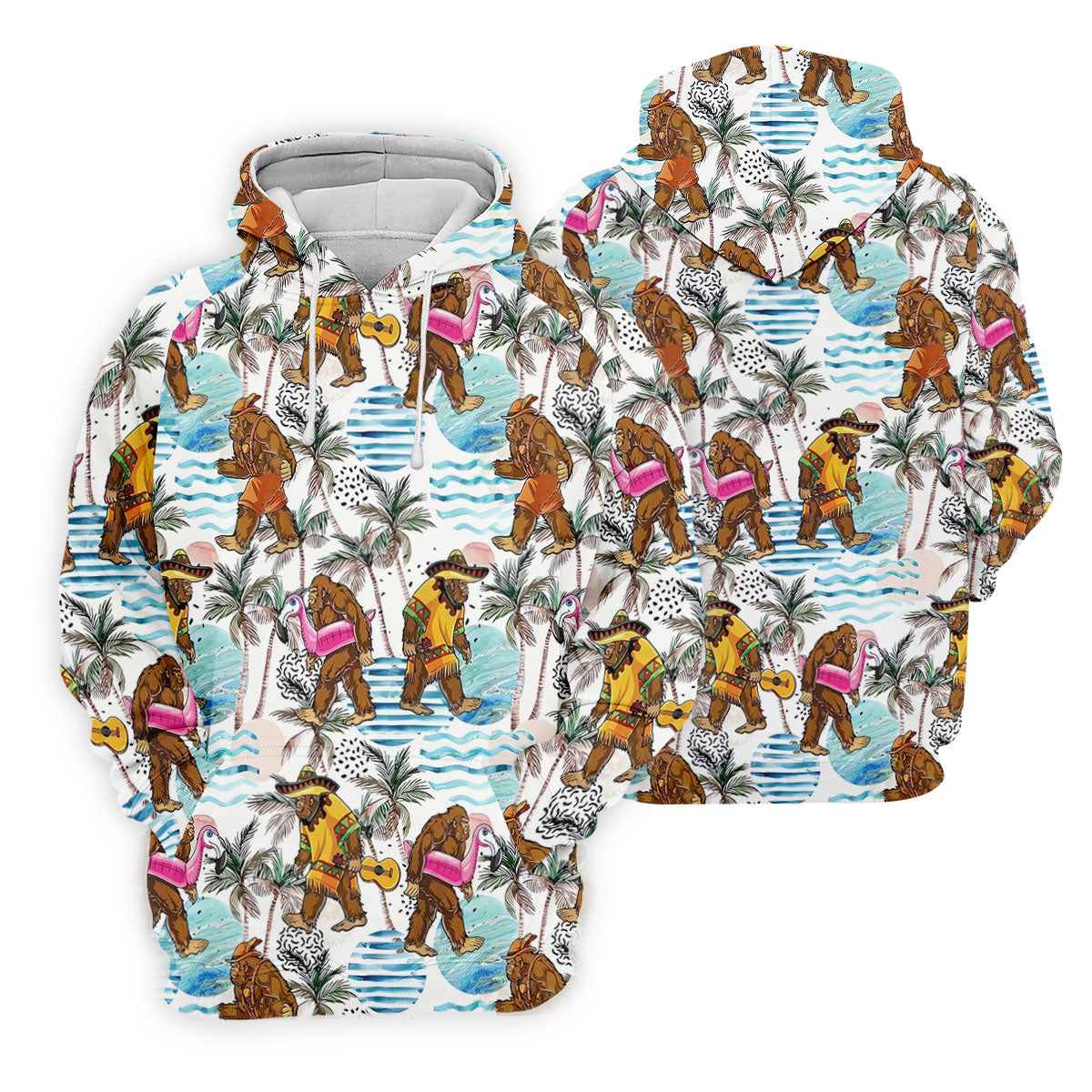 Bigfoot With Flamingo Float And Guitar Tropical Pattern Hawaiian Golf Polo, Golf Tops For Women, Golfing Apparel
