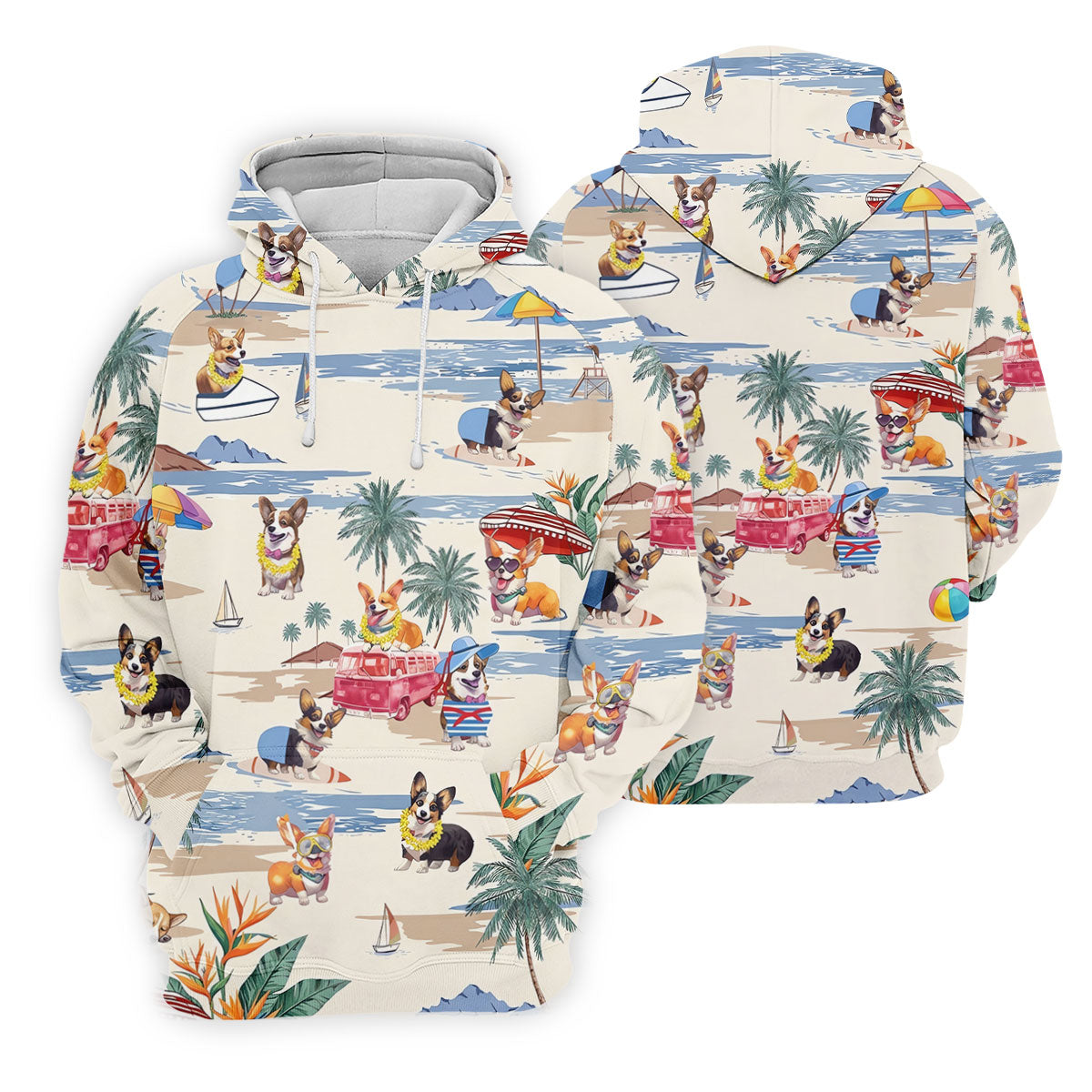 Cute Corgi Beach Vacation Golf Polo Shirt, Golf Polo Shirts For Men, Mens Golf Apparel