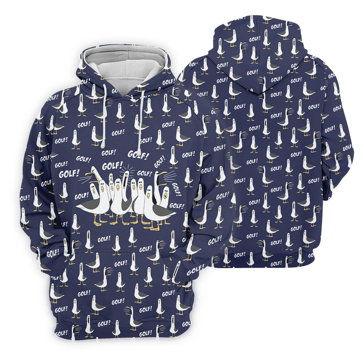 Funny Seagull Halloween Golf Shirt, Cartoon Bird Pattern, Women's Golf Apparel, Printed Golf Shirt