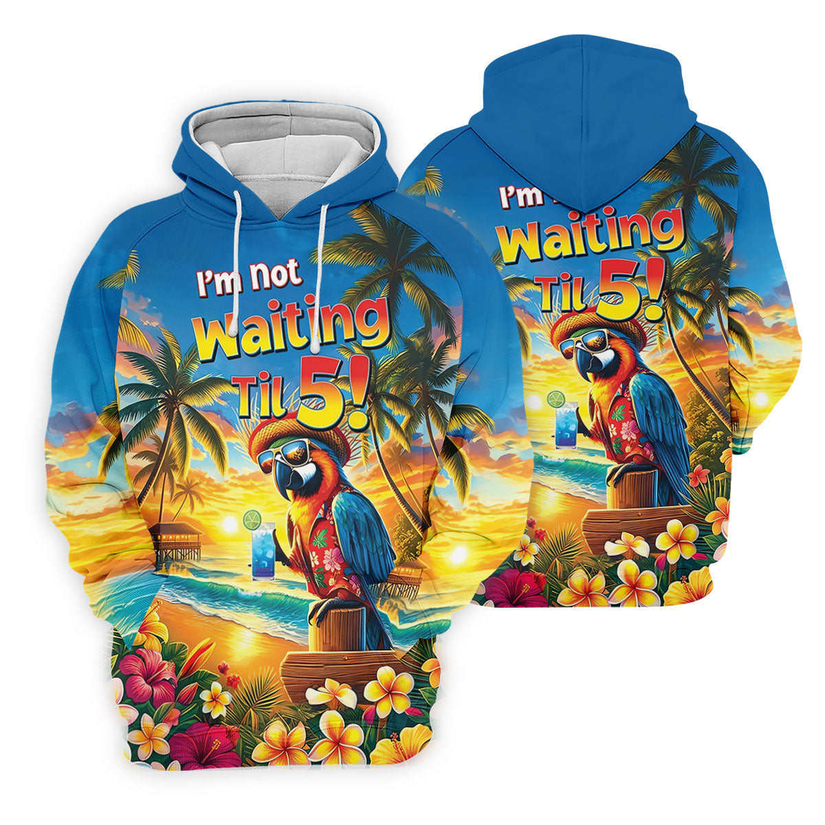 I'm Not Waiting Til 5 Funny Parrot Hawaiian Golf Shirt, Men's Golf Shirt, Polo Shirts For Men