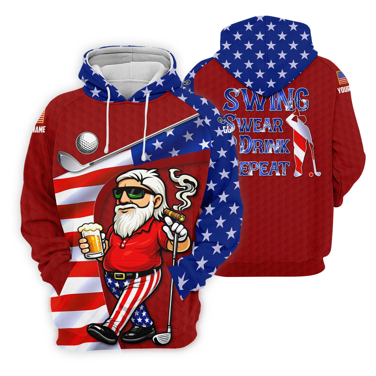 Swing Swear Drink Repeat Golf And Beer Patriotic Man 4th Of July Red Golf Shirt, 250 Years Women's Golf Tops