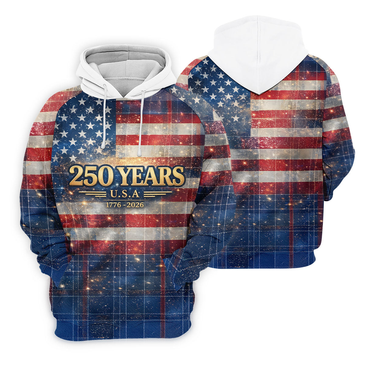 250 Years USA Galaxy Overlay Checkered Patriotic Golf Shirt, 4th Of July Golf Shirts For Men