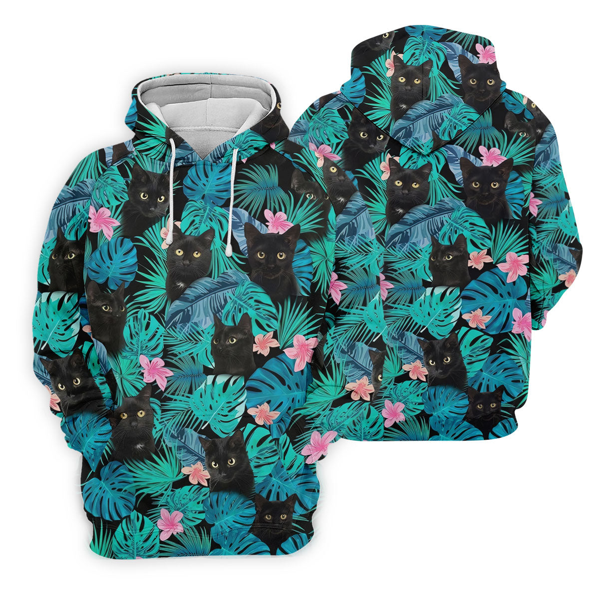 Black Cat Tropical Monstera Hawaiian Golf Polo Shirt, Golf Shirts For Women, Women's Golf Apparel
