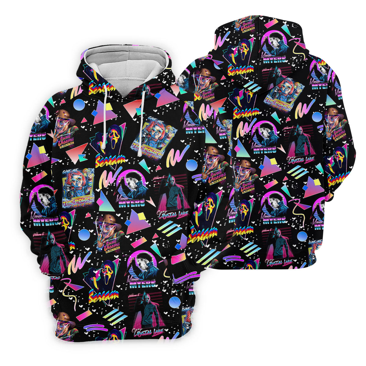 Retro Neon Horror Character Halloween Golf Shirt, Women's Golf Apparel, Printed Golf Shirt