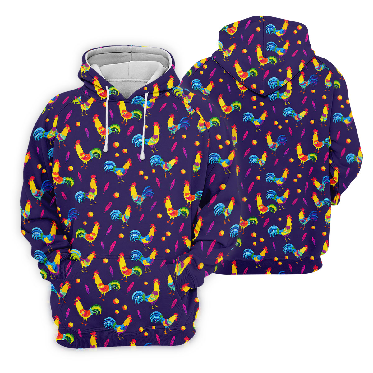 Retro Rooster Golf Shirt, Colorful Country Pattern Polo, Polo Shirts For Women