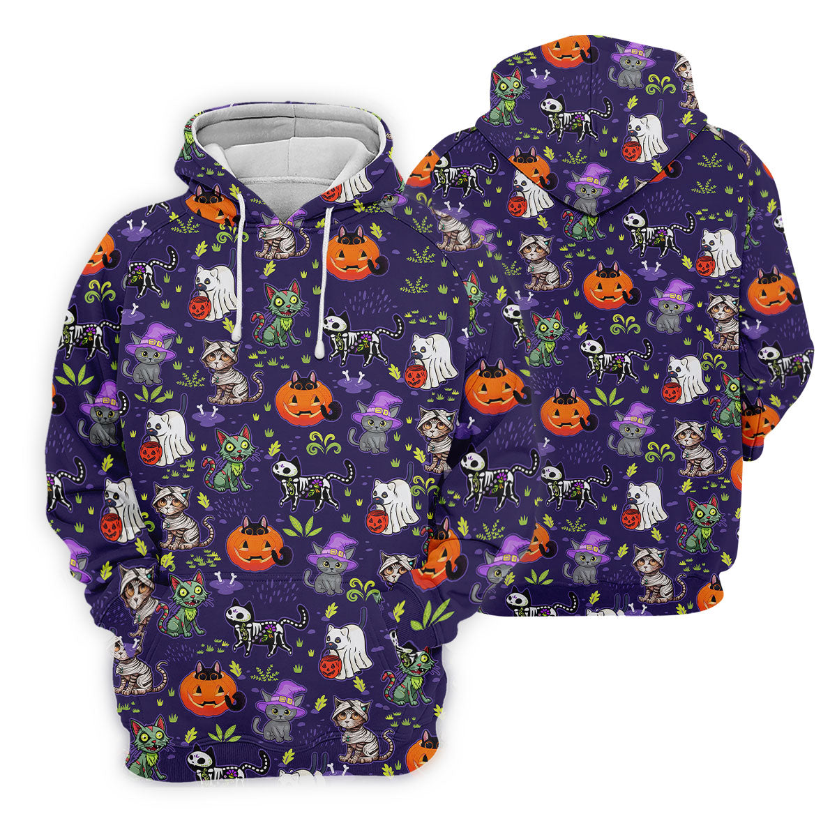 Purple Halloween Cats And Pumpkin Fun Women's Golf Shirts, Cute Golf Outfit, Ladies Golf Shirts