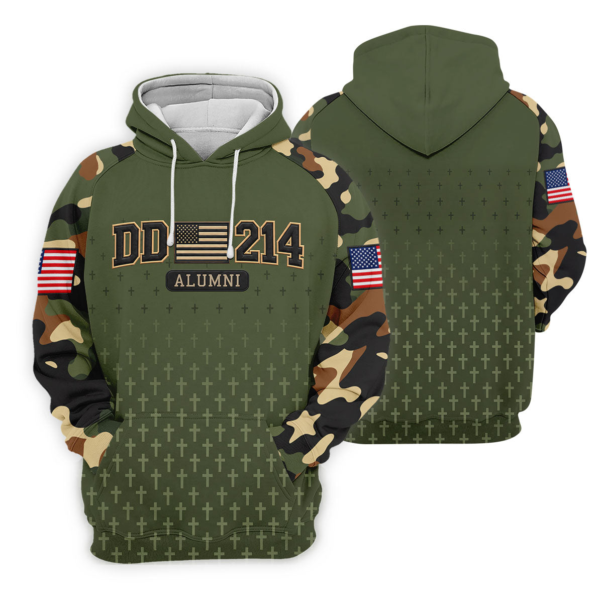 DD-214 Alumni Flag Cross Camo Polo Shirt, Veterans Day Shirt, Golf Shirts For Men