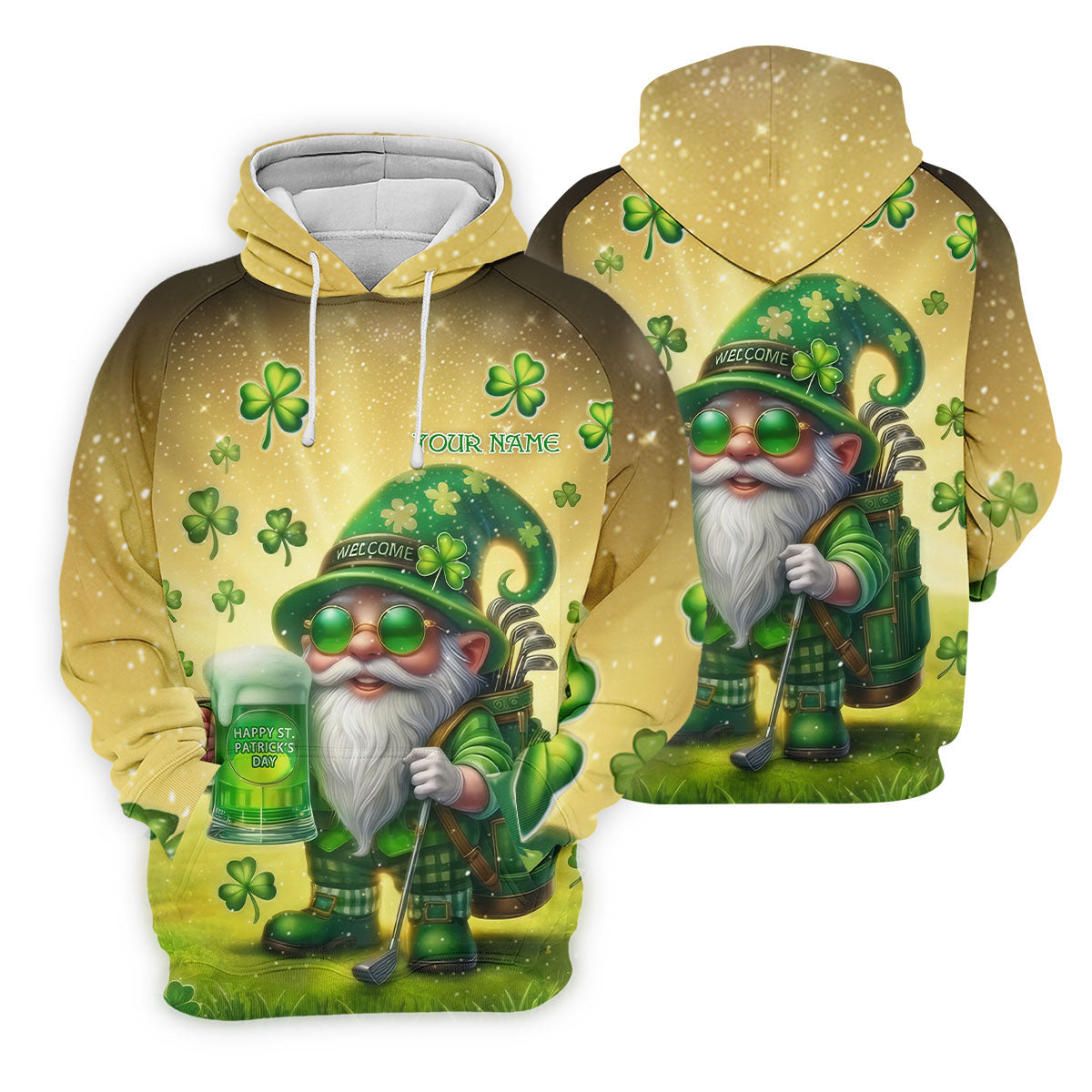 Happy St Patrick's Day Shamrock Gnome Golf And Beer Women's Golf Tops, Ladies Golf Polos