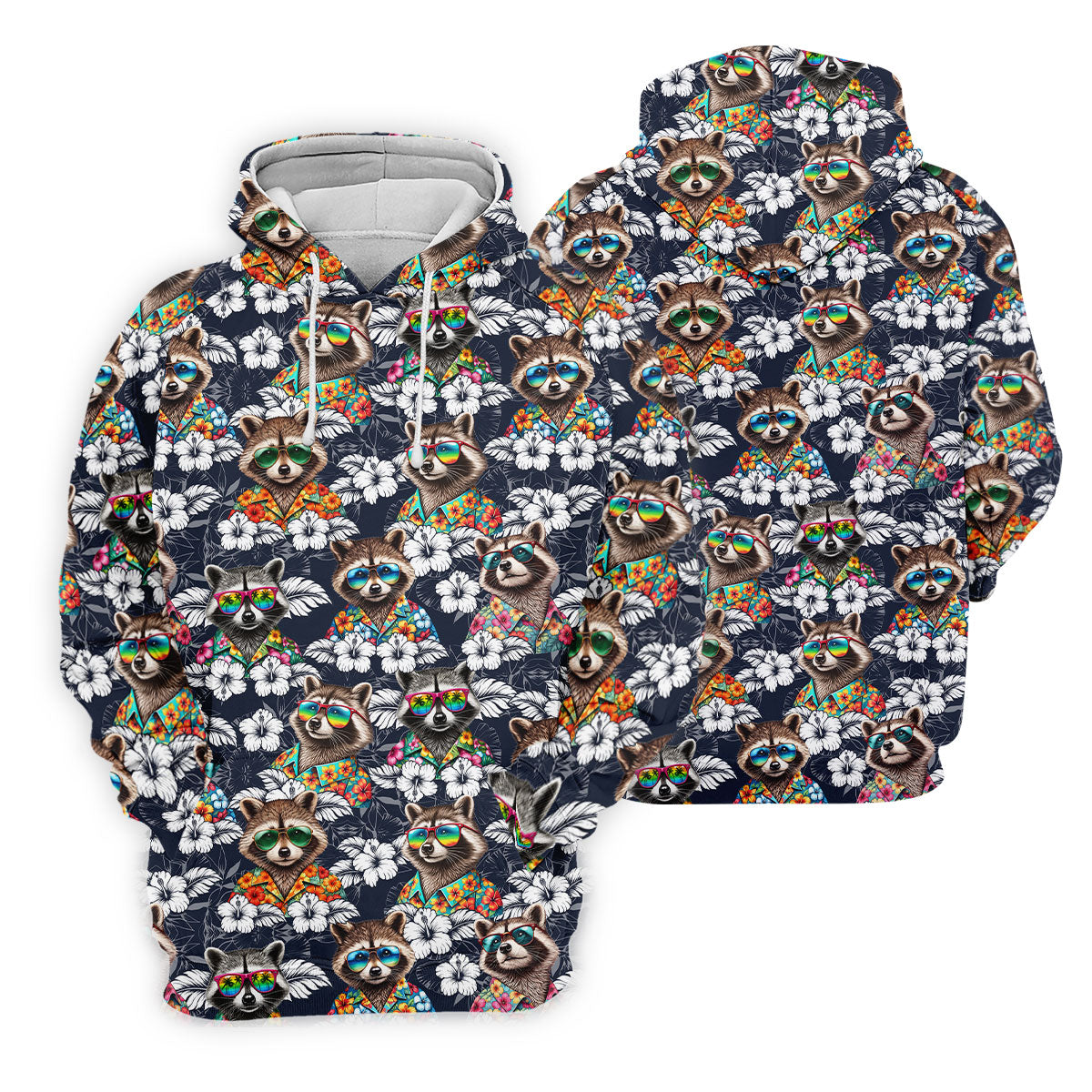 Cool Raccoons in Rainbow Sunglasses Hawaiian Golf Polo, Golf Tops For Men, Golfing Apparel