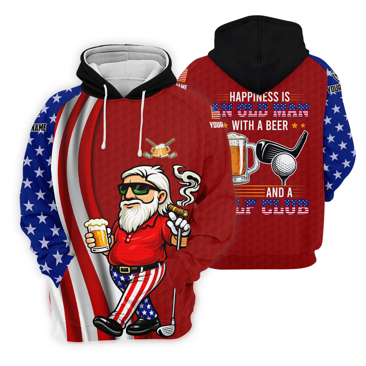 Happiness Is An Old Man With A Beer Funny 4th Of July Red Golf Shirt, 250th Anniversary Women's Golf Tops