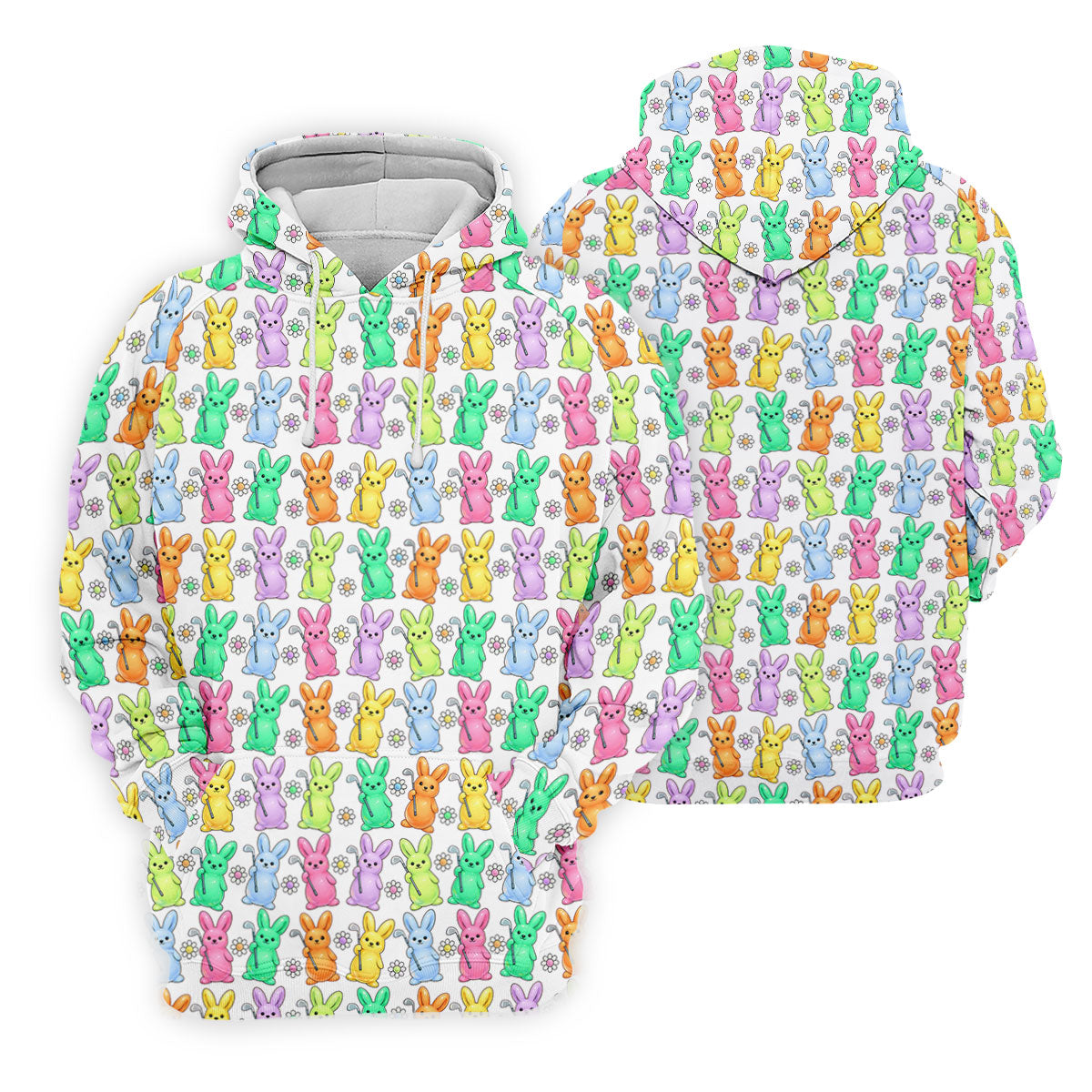 Colorful Easter Bunny White Golf Shirt, Cute Golf Outfit, Women's Golf Tops, Ladies Golf Shirts