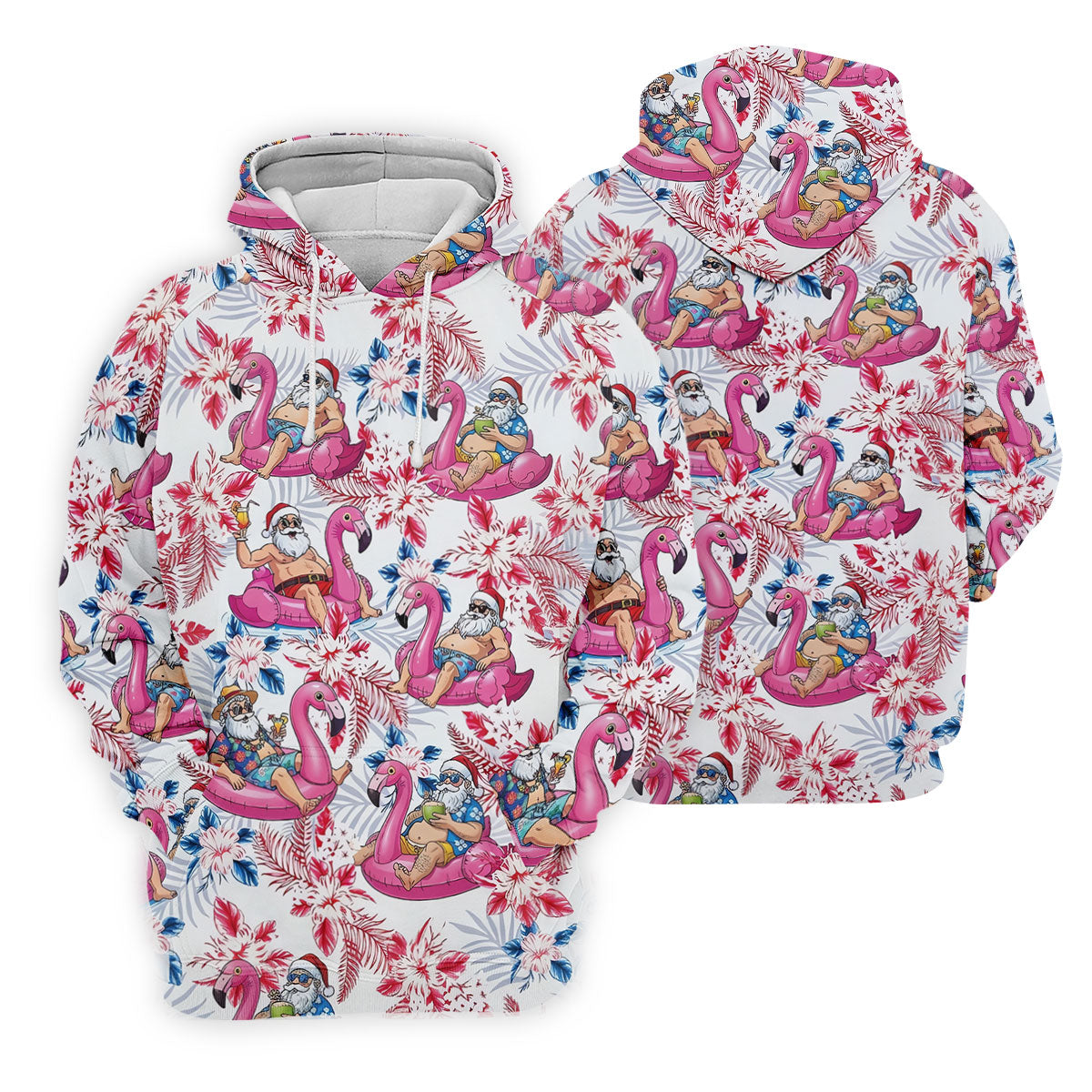 Funny Tropical Santa Flamingo Christmas Polo Shirt, Mens Golf Polo, Hawaiian Golf Shirt