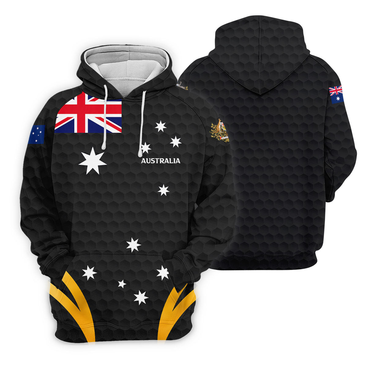 Australia Flag Print Golf Ball Pattern Black Golf Shirt, Australian Symbol Polo Shirts For Men
