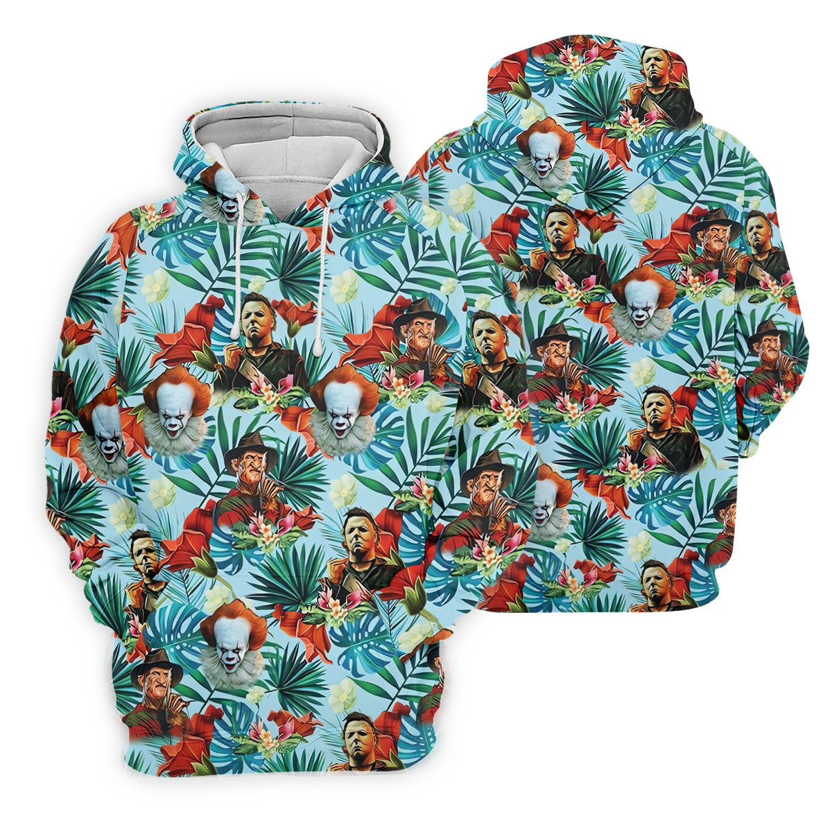 Tropical Horror Character Hawaiian Golf Shirt, Mens Golf Polo, Halloween Golf Shirt