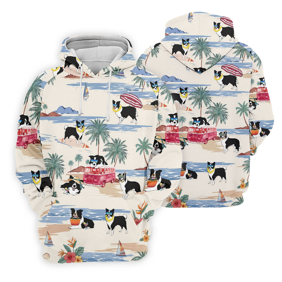 Tropical Border Collie Beach Hawaiian Golf Polo Shirt, Golf Polo Shirts For Men, Mens Polo Shirts
