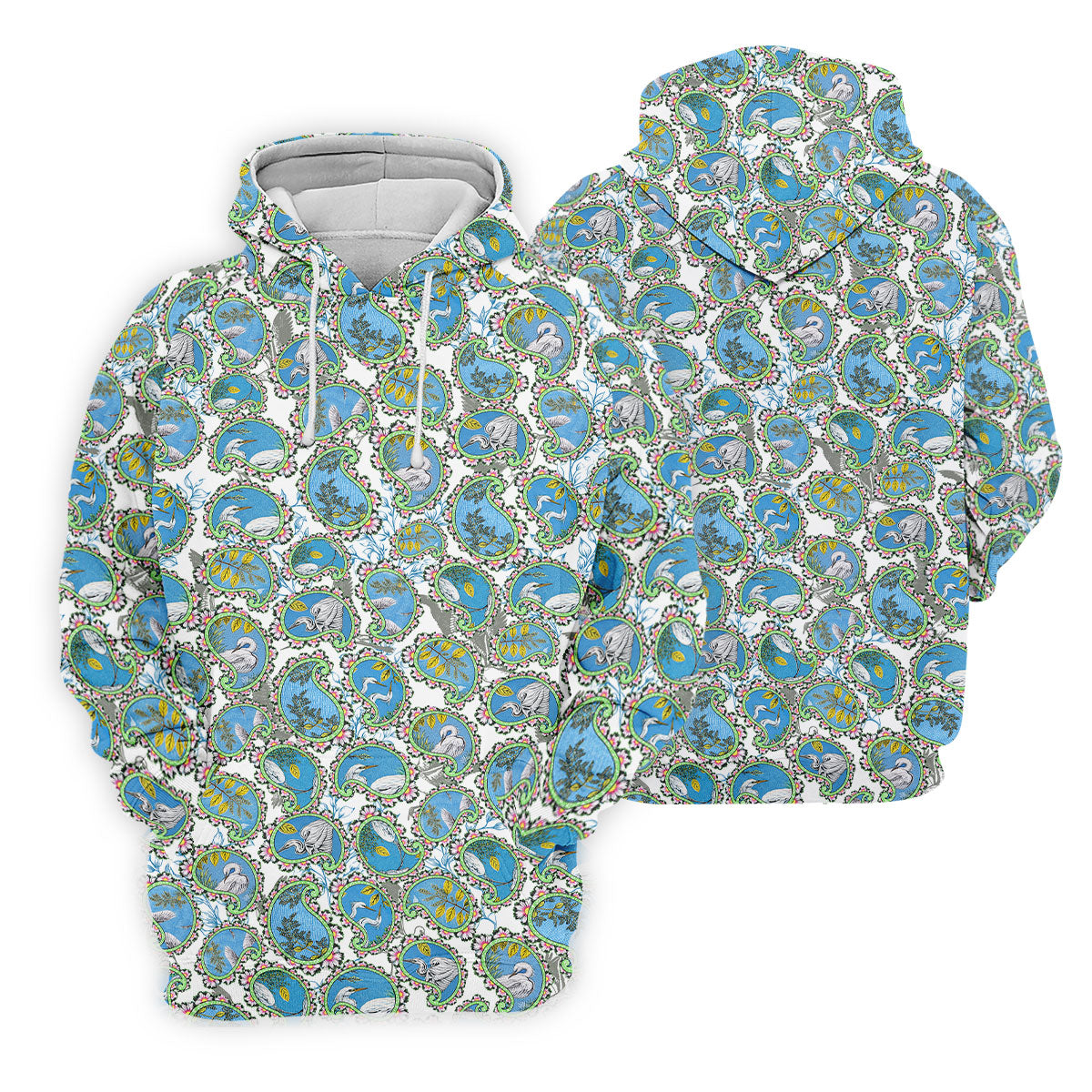 Paisley Flowers Heron Painting Print Golf Shirt, Polo ShirtFor Men, Golf Shirts For Men