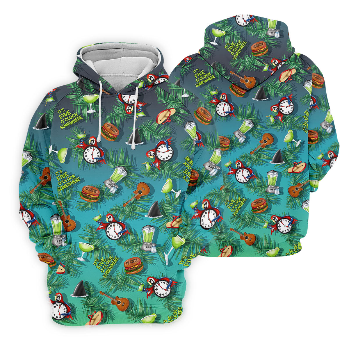 Teal Tropical Cocktail Parrot Pattern Golf Polo Shirt, Men's Golf Shirt, Golf Polo Shirts For Men