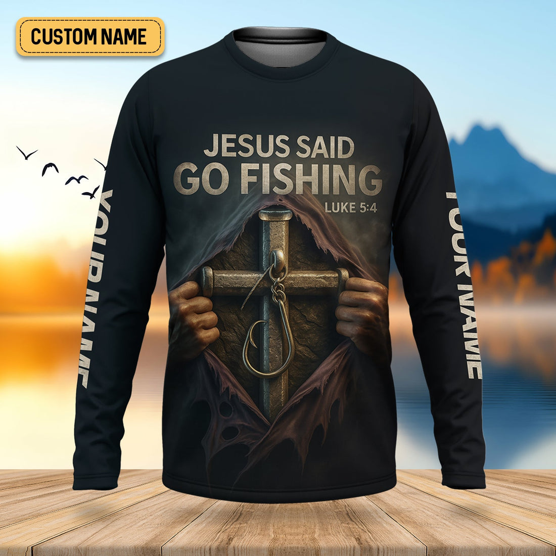 Personalized Jesus Said Go Fishing Shirt, Custom Luke 5:4 Christian Tee, UPF Shirt