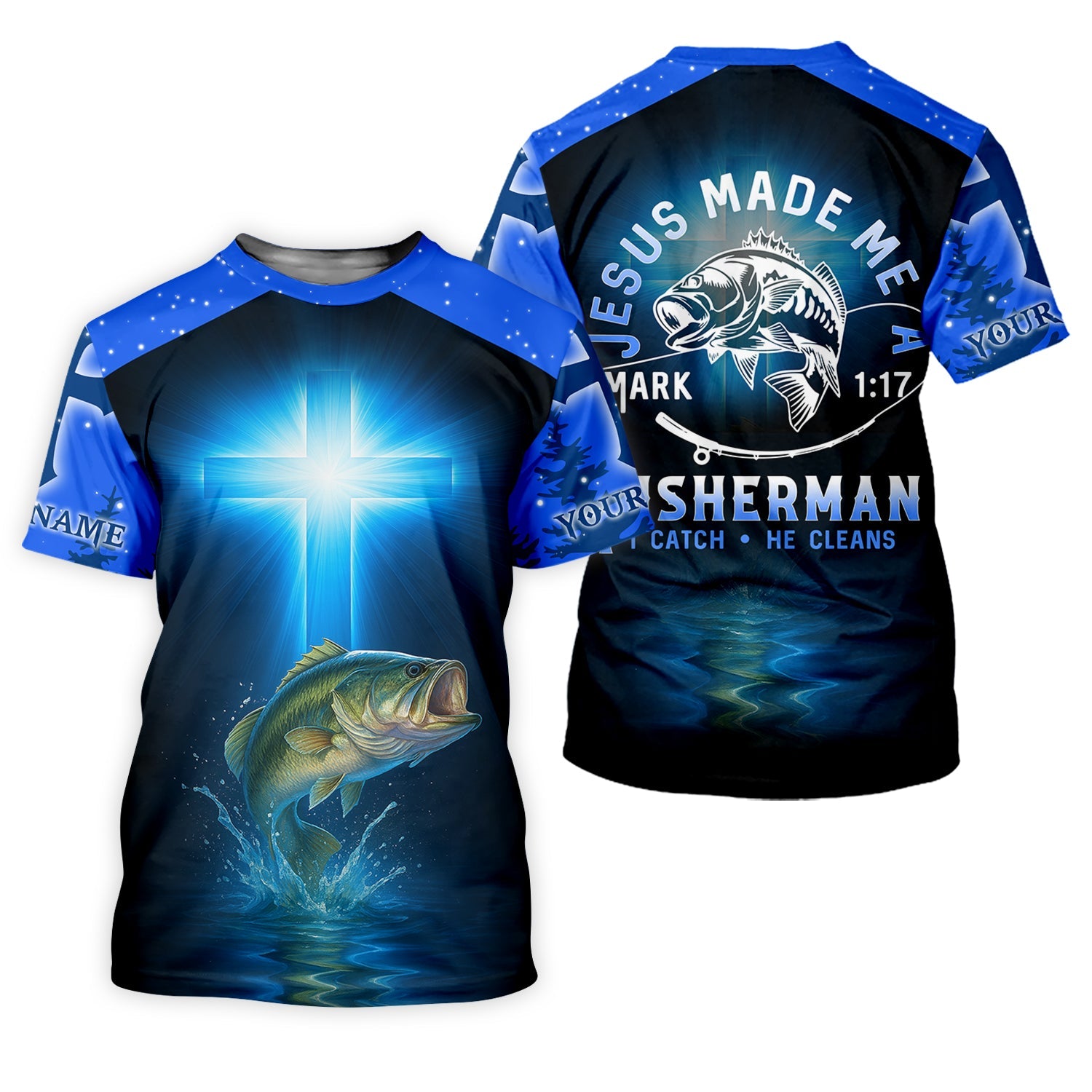 Personalized Jesus Made Me A Fisherman Shirt, Custom Mark 1:17 Christian Tee, UPF Shirt